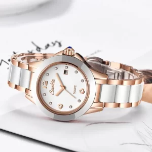 Relógio de Pulso Feminino Dourado Rosa